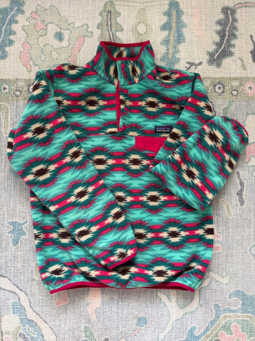 Patagonia Synchilla T Snap Fleece Women Medium Wild Desert Southwest Teal Pink